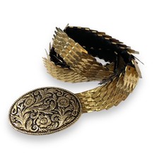 Vtg 80s Women  s Gold Tone Serpentine Stretch Belt Floral Buckle 27  to 40  