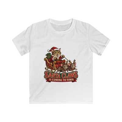 Festive Tabby Cat Christmas Holiday Mouse Winter Santa Kids Softstyle Tee
