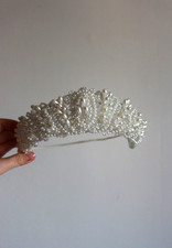 Pearl Bridal Headband, Beaded Wedding Headpiece, Ivory Pearl Hair Crown