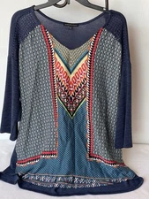 Blouse Woman’s XL, Signature Studio Blue/Multi Color, Size XL New No Tags!