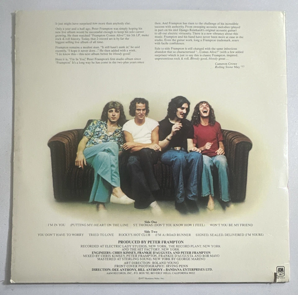 Peter Frampton – I'm In You  12"  Vinyl Album A&M Records VG+ / EX Condition - Image 3 of 4
