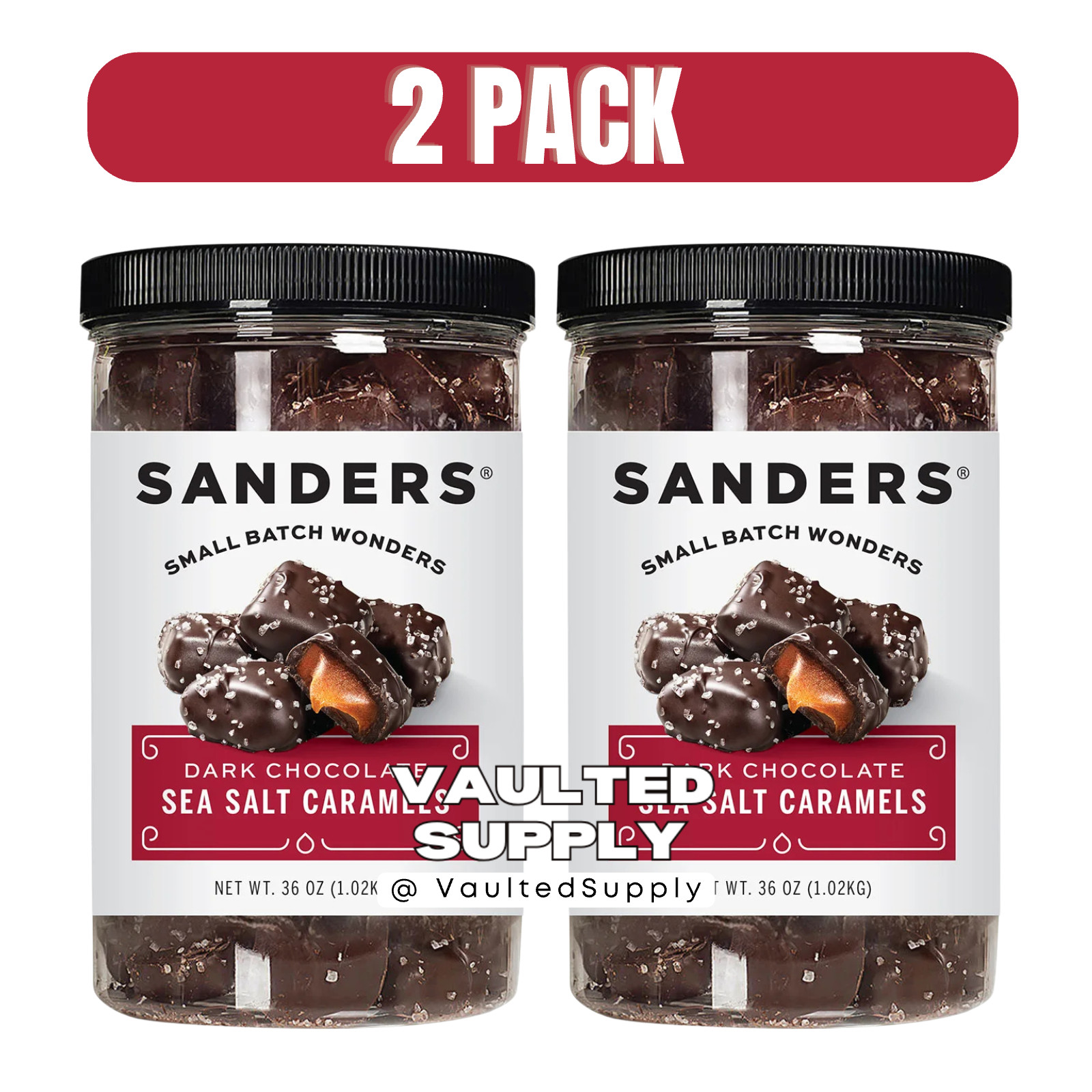 Sanders Dark Chocolate Sea Salt Caramels 36 oz Jars 2 Pack G