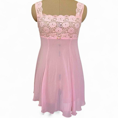 Secret Treasures pink lace mesh babydoll dress in size M