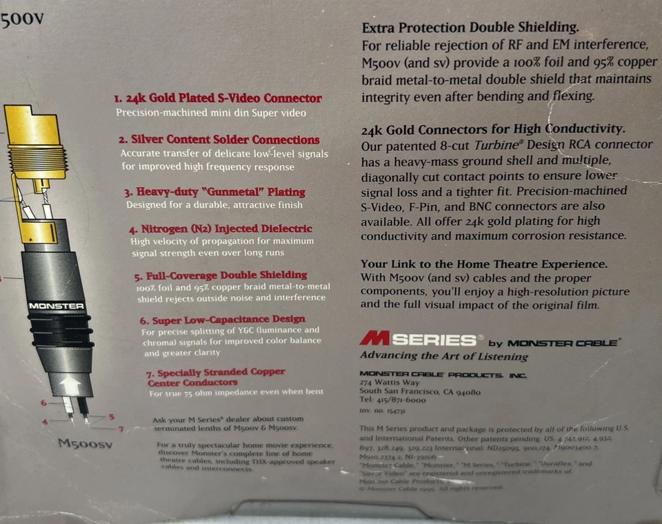 MONSTER M SERIES M500V ADVANCED S-VIDEO INTERCONNECT CABLE 2M - Image 4 of 4