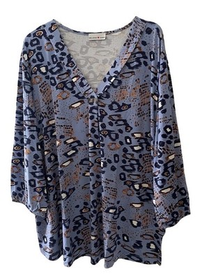 Helena Vera Shirt Tunika, Blautöne ocker weiß Nieten, Gr. 50