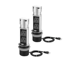 2 Pack Space Saver Pop Up Outlet Station with USB, 2 Power Outlets 15A, 2 USB...