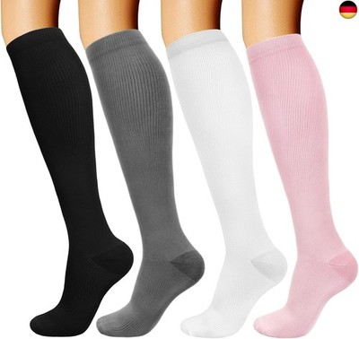 DRESHOW 4 Paar Kompressionsstrümpfe für Damen Herre Stützstrümpfe Kom