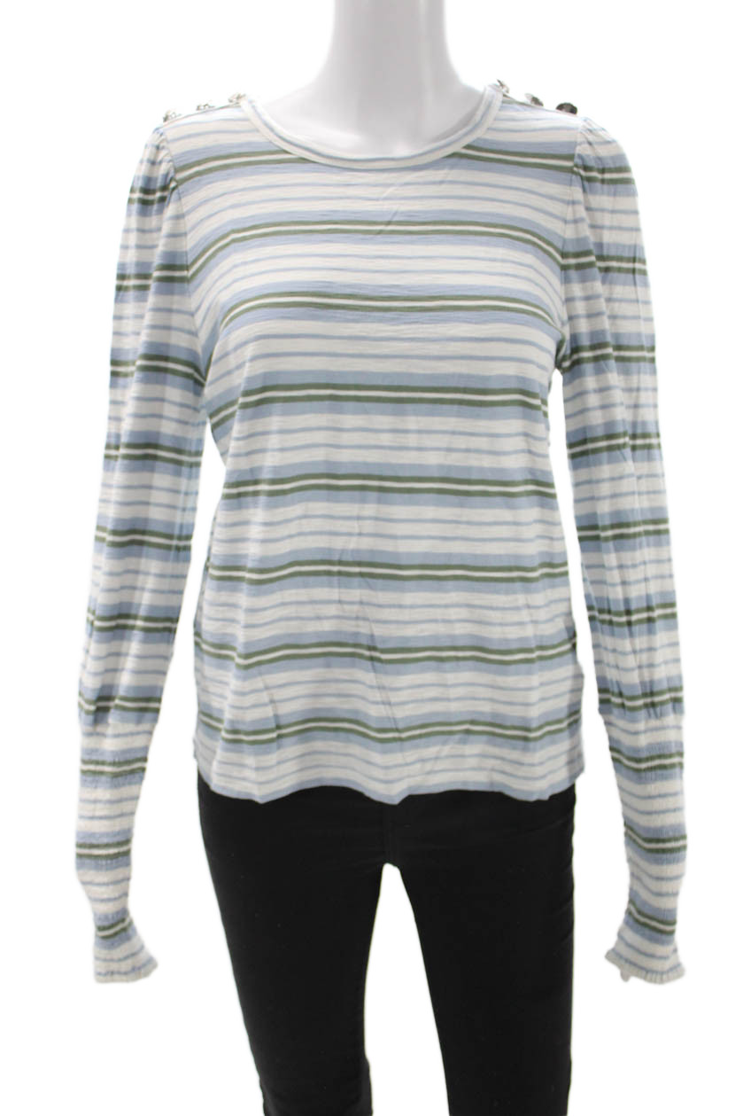 Veronica Beard Women Striped Crewneck Longsleeve T-Shirt White Size SFree Shipping in US $100+ Orders | $6.95 Orders Below