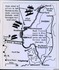 1940 Photo Map Shows Norwegian Coastal Areas Mined By Britain & France Ww2 6X8