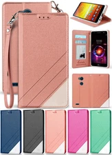 Folio Wallet Case ID Card Slot Cover Stand + Wrist Strap for LG X Power 3 (2018)