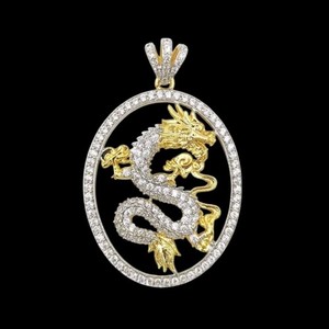 Authentic 24K Gold Plated Micro Pave CZ Oval Dragon Pendant DIY Jewelry Charm