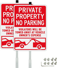 Private Property No Parking Signs with 36" Metal Stakes , 14" 10" Violators Will