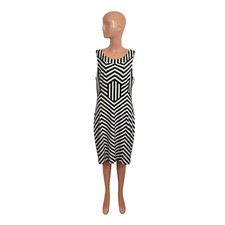 Vera Wang Black White Geometric Sleeveless Cocktail Dress 14 Goth Monochrome