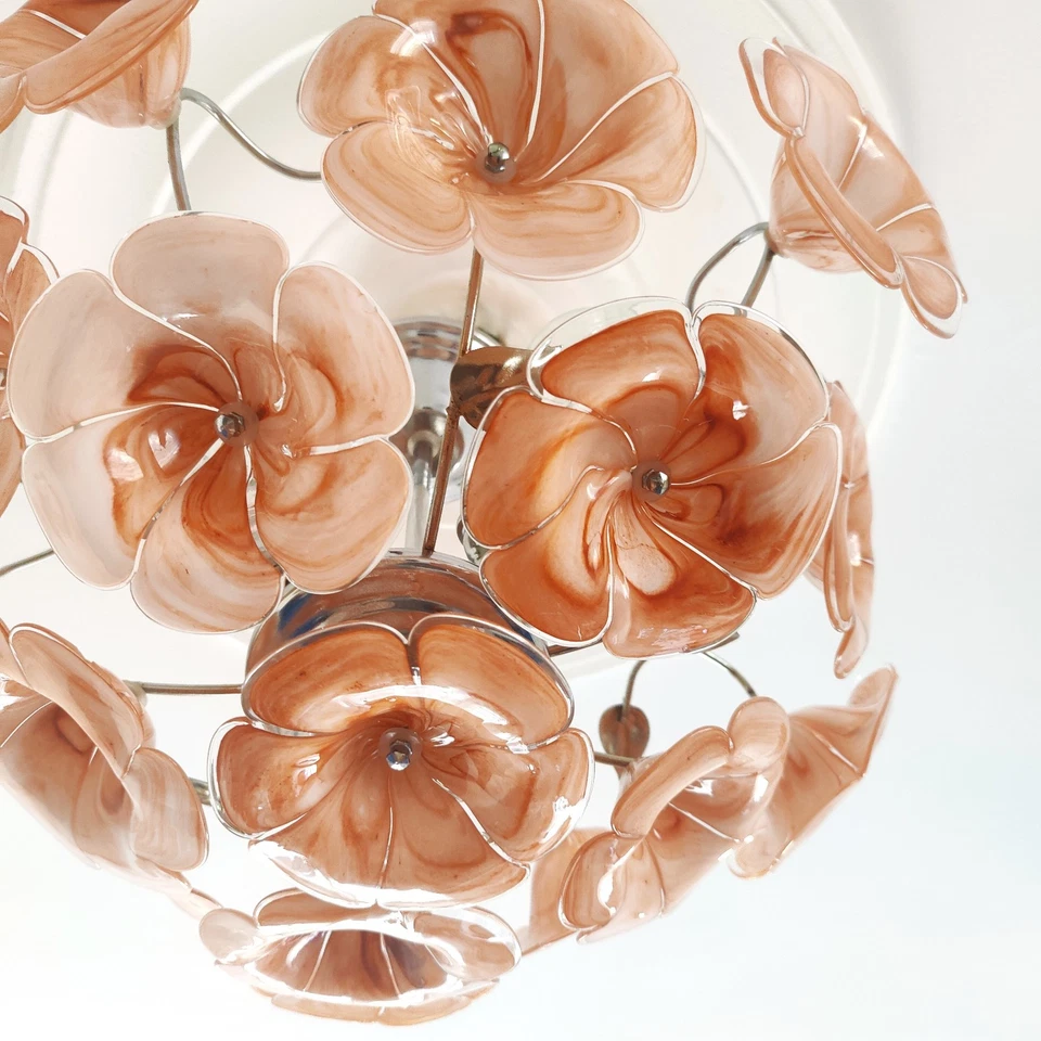 Vintage 1980s Brown Murano Glass Flower Chandelier - Image 4 of 4