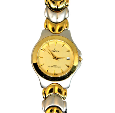 ELGIN Unisex Watch FM885 35mm Two Tone Case & Band Gold Dial /Date