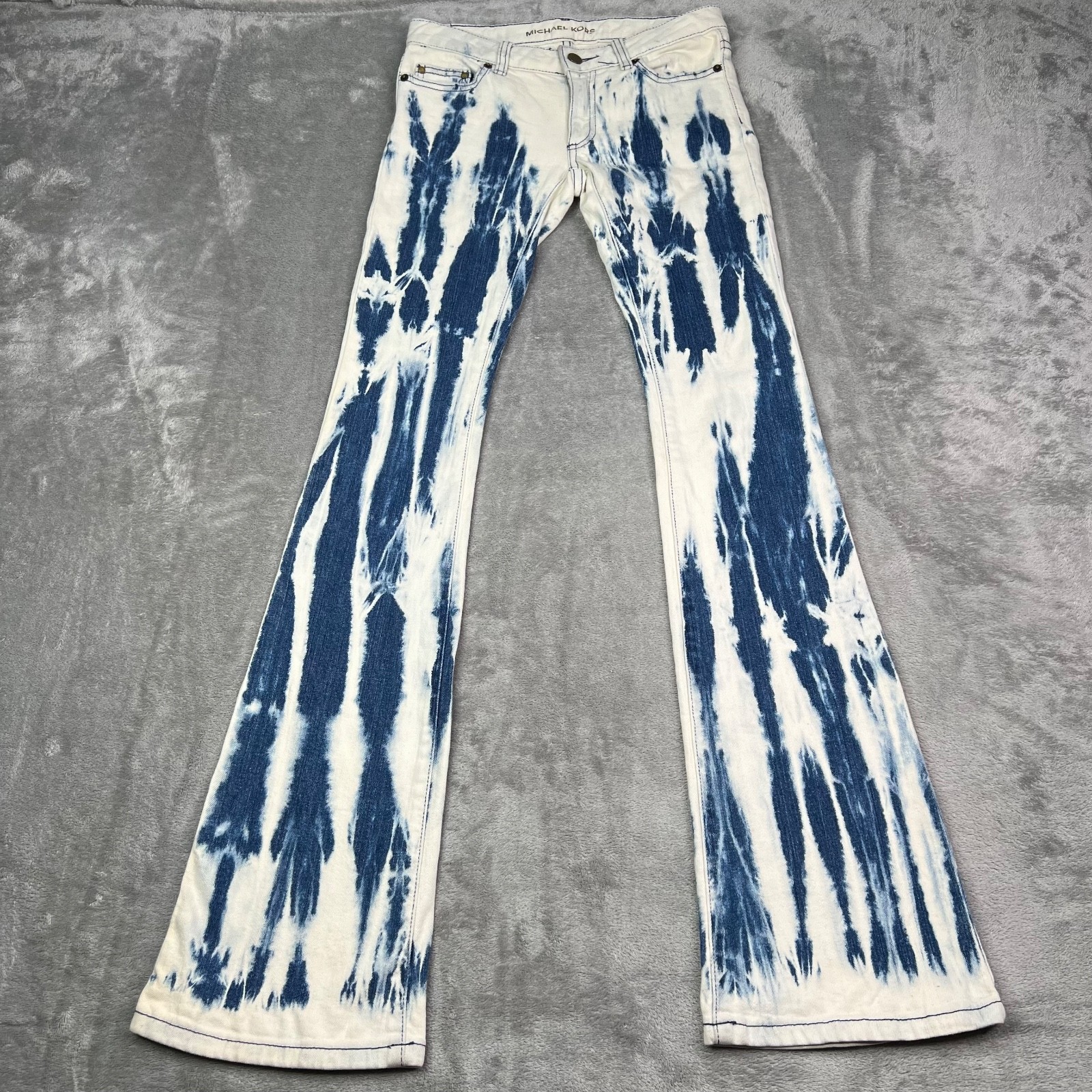 Michael Kors Tie Dye Flare Jeans Women’s 27 Blue White Boho Retro 70s High Rise