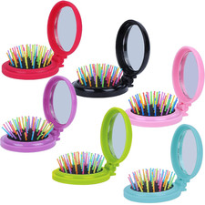 6 PCS Round Travel Hair Brush with Mirror Folding Pocket Hair Brush Mini Hair...