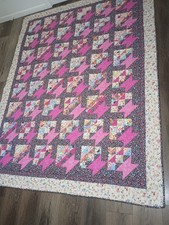 Patchwork Quilt Pink Multicolor Floral 70 X 90 Rectangular Quilted