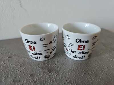 Sheepworld 2 Eierbecher Keramik weiss Ohne Ei ist alles doof Schafe Schäfche NEU