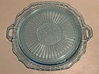 VTG Blue Mayfair Open Rose Depression Glass 12" Cake Plate w/Handles