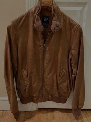 ✓ RARE Vintage 90s GAP Brown Leather Jacket Sz MEDIUM MEN Racer