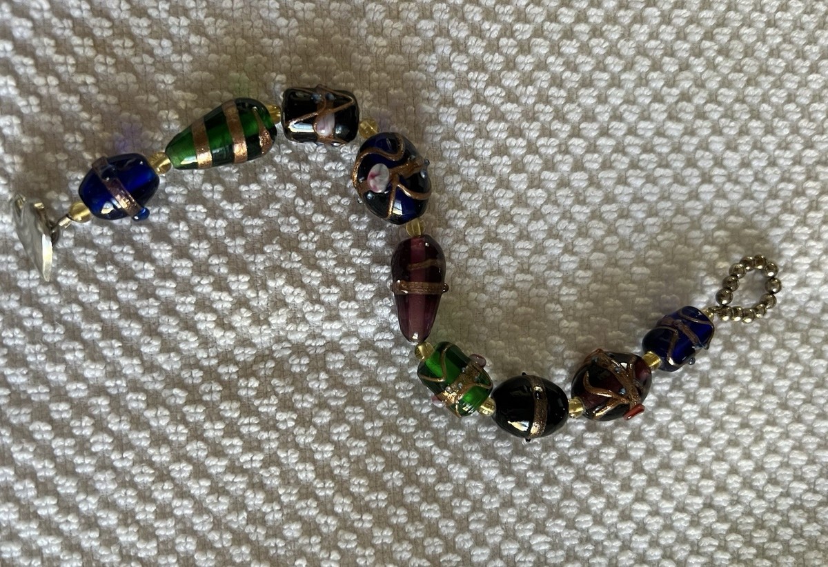 DANFORTH PEWTER  Venetian Art Glass BEADED BRACELET View 4