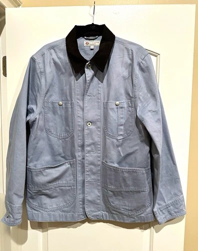 Wallace & Barnes Men's Workwear Jacket Blue Cotton Canvas Corduroy Collar Size L - product listing photo