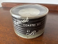 Vtg MCM Metal Etched Harvest Coasters Set By Brillium Metal Corp Barware NIB