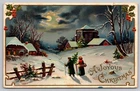 Vintage 1910 Embossed Christmas Postcard Snowy Church Scene H. Wessler