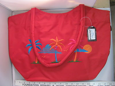 NWT Stowaway Large Pretty Red Zippered Beach Bag Tote Tropical Palms Sun HD032C 