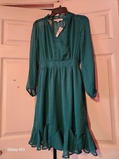 LOFT Women's Clip Dot Flare Dress, Green, Size 0 NEW