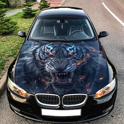 Angry Tiger Car Hood Wrap Decal Vinyl Sticker Fire Graphic For Any Car&Truck  3M