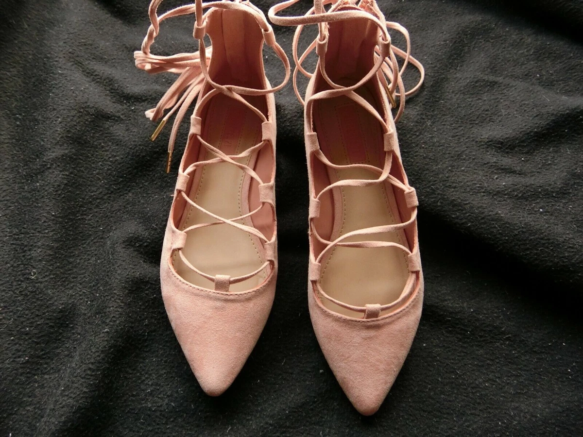 Forever 21 Nude Pastel Pink Suede Sway Lace Up Pointy Toe Flat