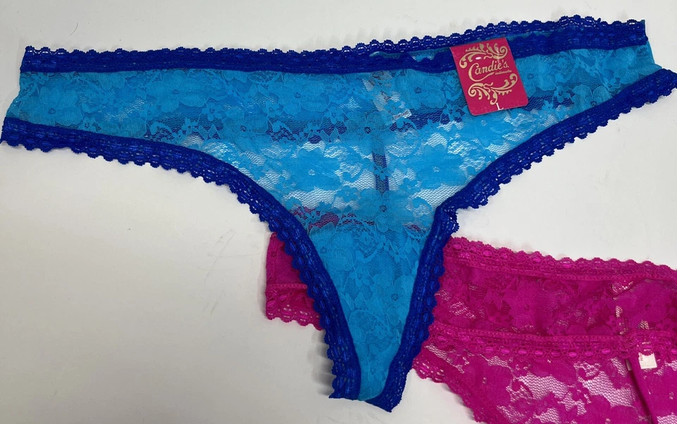 2 CALCINHA FIO DENTAL FEMININA DE RENDA TAMANHO GRANDE Azul / Rosa - Imagem 4 de 4