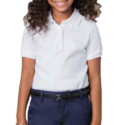 French Toast Girls White School Uniform Picot Collar Interlock Polo Shirt 4-5 XS