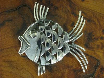 835 Silver Brooch / Fish / Maritime / Solid Silver / 46.5mm / 7.8g