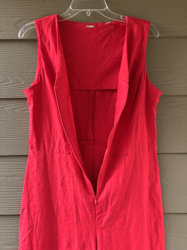 T TAHARI Red Linen Blend Sleeveless Jumpsuit Jumper Size 8 - Picture 5 of 11