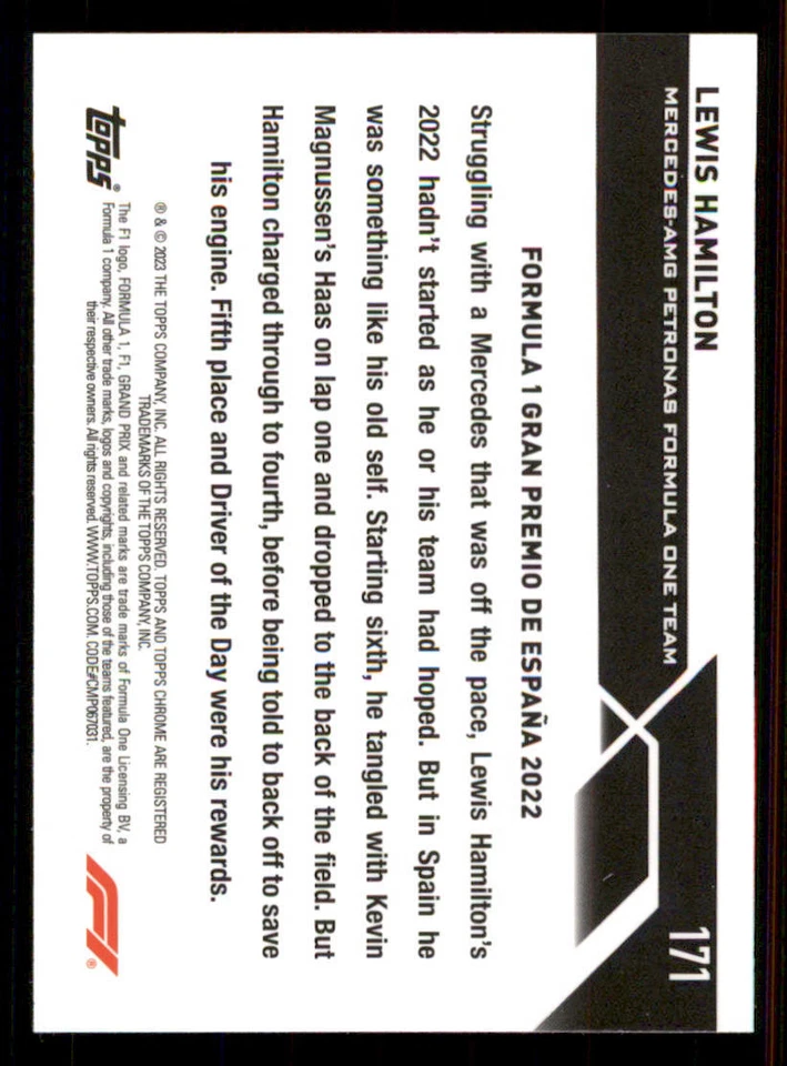 2023 Topps Chrome Formula 1 #171 Lewis Hamilton DOD - Image 2 of 2