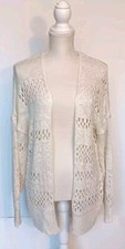 Unbranded Cream Colored Size M Open Knit Oversized Cardigan w/Distressing