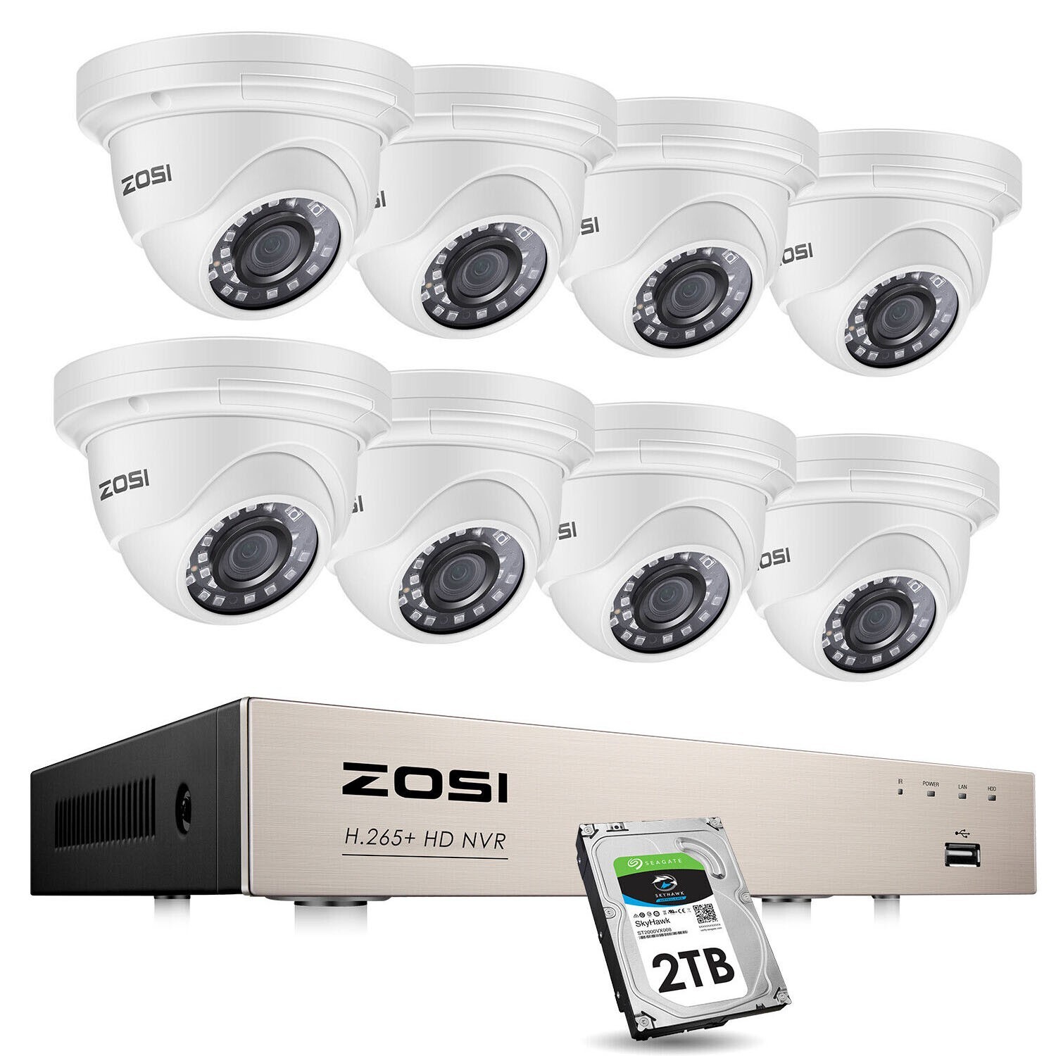 ZOSI 5MP HD 8CH POE Security Camera System Home With 2TB HDD Night Vision
