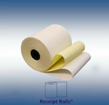 3" x 90' 2-ply Carbonless White/Canary POS Receipt Kitchen Paper Rolls - 50/CS