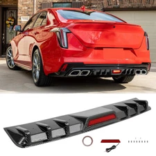 For Cadillac CT4 CT5 Rear Bumper Diffuser Splitter w/LED Brake Light Carbon Look