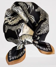 100% Silk 20" small square Scarf Women neckerchief Wrap black WS86