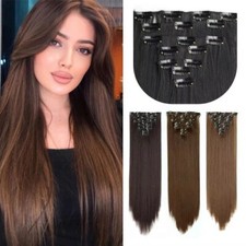 Synthetic 16 Clips In HairExtensions 7Pcs/Set Fiber BlackBrown Blonde Hairpiece