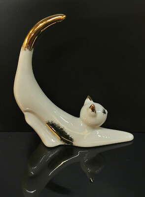 9942961-d Wagner&Apel Porzellan Figur Ringhalter Katze weiß gold H9cm