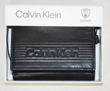 NWT Calvin Klein Men’s RFID Scan Protection Trifold Black Genuine Leather Wallet