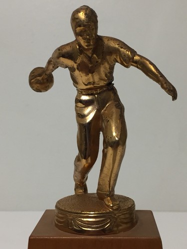 Vintage 50s Mens Bowling Trophy Gold Metal Topper Wood 1952 Pasadena CA 1950s - Picture 3 of 7