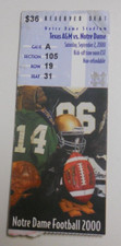 Year 2000 Notre Dame vs Texas A&M football ticket stub (NOT a Cotton Bowl game) 