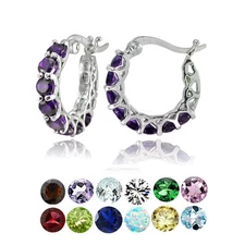 Sterling Silver Gemstone Birthstone Small Round Huggie Hoop Earrings