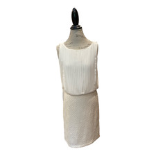 Vince Camuto Candlelight Ivory Sleeveless Pleated & Sequin Dress Women's Size 8